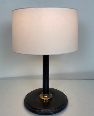 French Stitched Leather Table Lamp, 1960s-WZZ-1017150