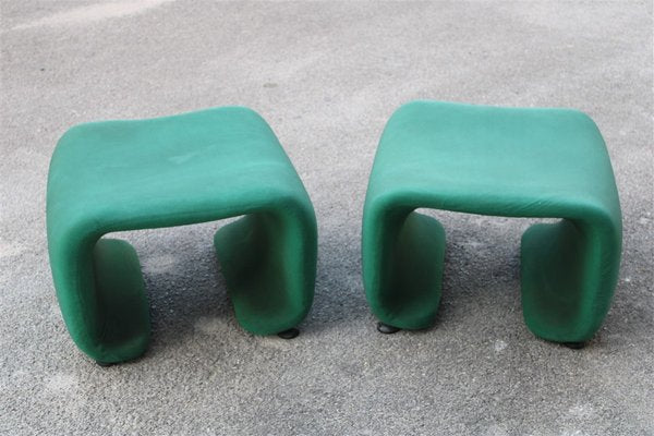 French Stools with Green Fabric, 1970s, Set of 2-EH-1728759