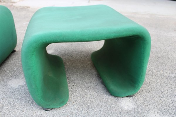 French Stools with Green Fabric, 1970s, Set of 2-EH-1728759