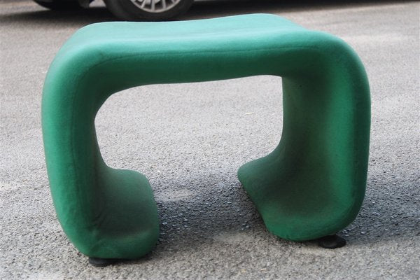 French Stools with Green Fabric, 1970s, Set of 2-EH-1728759