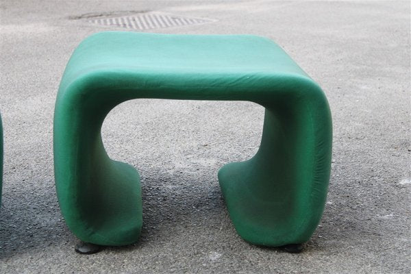 French Stools with Green Fabric, 1970s, Set of 2-EH-1728759