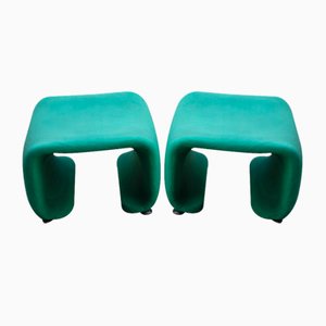 French Stools with Green Fabric, 1970s, Set of 2-EH-1728759