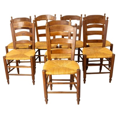 French Straw and Elm Chairs, Late 19th Century, Set of 8-RIU-1718717