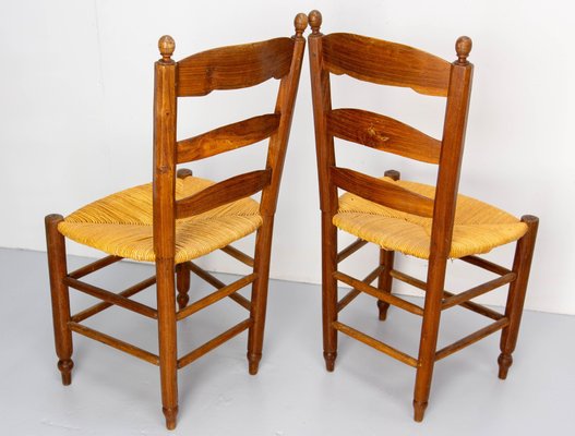 French Straw and Elm Chairs, Late 19th Century, Set of 8-RIU-1718717