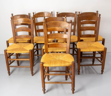 French Straw and Elm Chairs, Late 19th Century, Set of 8-RIU-1718717