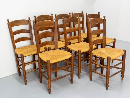 French Straw and Elm Chairs, Late 19th Century, Set of 8-RIU-1718717