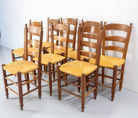 French Straw and Elm Chairs, Late 19th Century, Set of 8-RIU-1718717