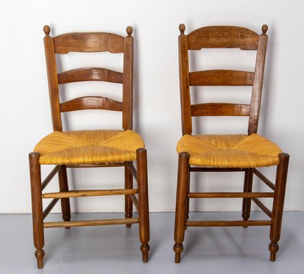 French Straw and Elm Chairs, Late 19th Century, Set of 8-RIU-1718717