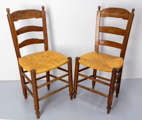 French Straw and Elm Chairs, Late 19th Century, Set of 8-RIU-1718717