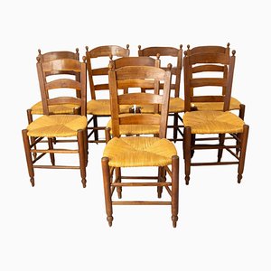 French Straw and Elm Chairs, Late 19th Century, Set of 8-RIU-1718717