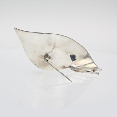 French Stylized Leaf Silver Brooch, 1970s-OLU-1403627