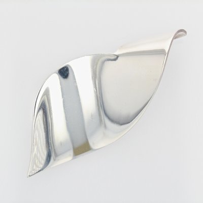 French Stylized Leaf Silver Brooch, 1970s-OLU-1403627