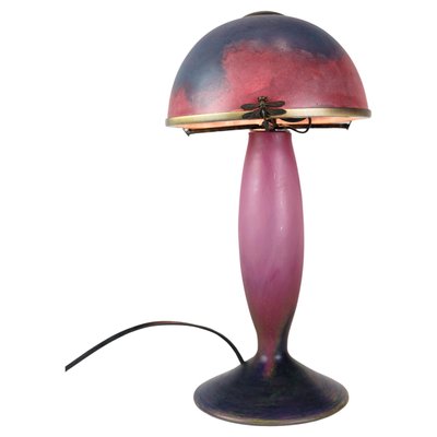 French Table Lamp in Dark Purple and Bordeaux from Le Verre Francais, 1920s-UY-1730571