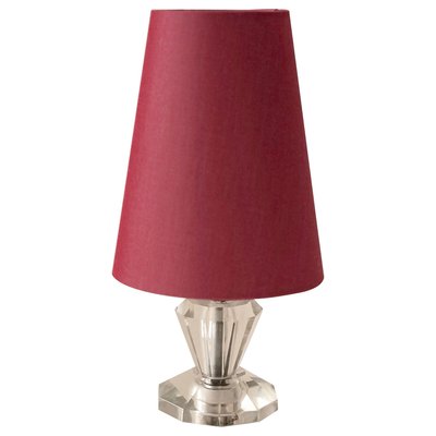 French Table Lamp with Cut Glass Base and Coral Silk Shade in Regency Style-BAF-920672