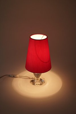 French Table Lamp with Cut Glass Base and Coral Silk Shade in Regency Style-BAF-920672