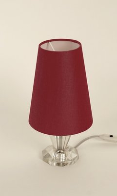 French Table Lamp with Cut Glass Base and Coral Silk Shade in Regency Style-BAF-920672