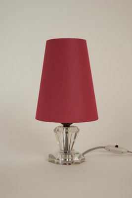 French Table Lamp with Cut Glass Base and Coral Silk Shade in Regency Style-BAF-920672