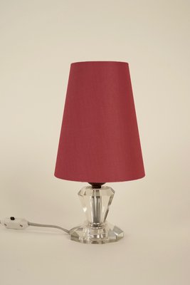 French Table Lamp with Cut Glass Base and Coral Silk Shade in Regency Style-BAF-920672