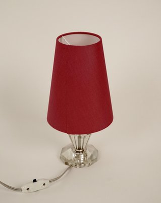 French Table Lamp with Cut Glass Base and Coral Silk Shade in Regency Style-BAF-920672