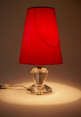 French Table Lamp with Cut Glass Base and Coral Silk Shade in Regency Style-BAF-920672