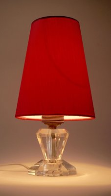 French Table Lamp with Cut Glass Base and Coral Silk Shade in Regency Style-BAF-920672