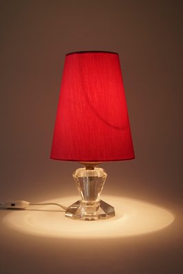 French Table Lamp with Cut Glass Base and Coral Silk Shade in Regency Style-BAF-920672