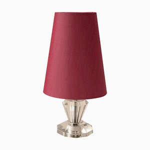 French Table Lamp with Cut Glass Base and Coral Silk Shade in Regency Style-BAF-920672