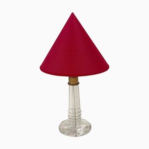 French Table Lamp with Cut Glass Base and Red Silk Shade, 1940s-BAF-763409