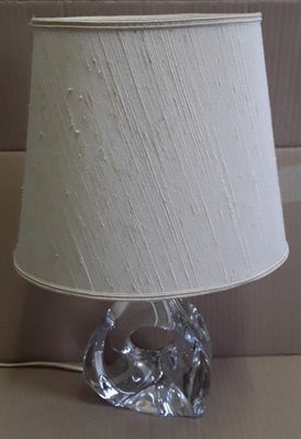 French Table Lamp with Sculptural Crystal Glass Base and Beige Fabric Shade from Daum, 1970s-HOI-1279465