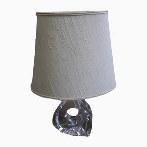 French Table Lamp with Sculptural Crystal Glass Base and Beige Fabric Shade from Daum, 1970s-HOI-1279465