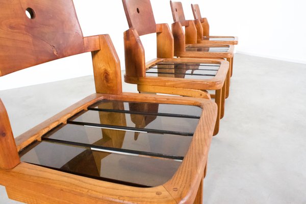 French Teak Wood and Acrylic Glass Chairs, 1960s, Set of 4-QT-1263345