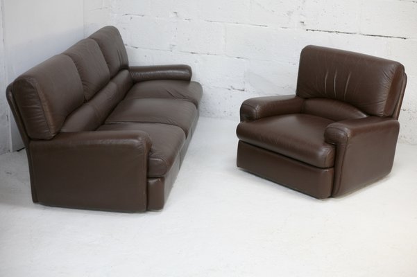 French Three Seater Sofa and Armchair in Leather from Steiner, 1970, Set of 2-MAO-1385960