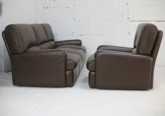 French Three Seater Sofa and Armchair in Leather from Steiner, 1970, Set of 2-MAO-1385960