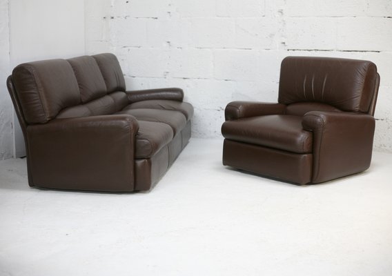 French Three Seater Sofa and Armchair in Leather from Steiner, 1970, Set of 2-MAO-1385960