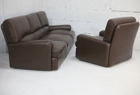 French Three Seater Sofa and Armchair in Leather from Steiner, 1970, Set of 2-MAO-1385960