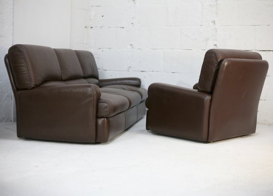 French Three Seater Sofa and Armchair in Leather from Steiner, 1970, Set of 2-MAO-1385960