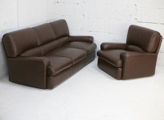 French Three Seater Sofa and Armchair in Leather from Steiner, 1970, Set of 2-MAO-1385960