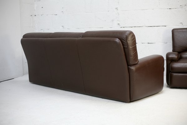 French Three Seater Sofa and Armchair in Leather from Steiner, 1970, Set of 2-MAO-1385960