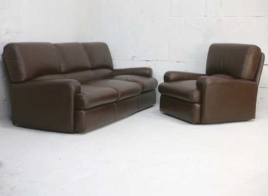 French Three Seater Sofa and Armchair in Leather from Steiner, 1970, Set of 2-MAO-1385960