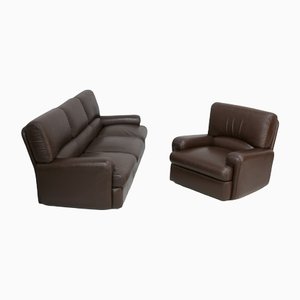 French Three Seater Sofa and Armchair in Leather from Steiner, 1970, Set of 2-MAO-1385960