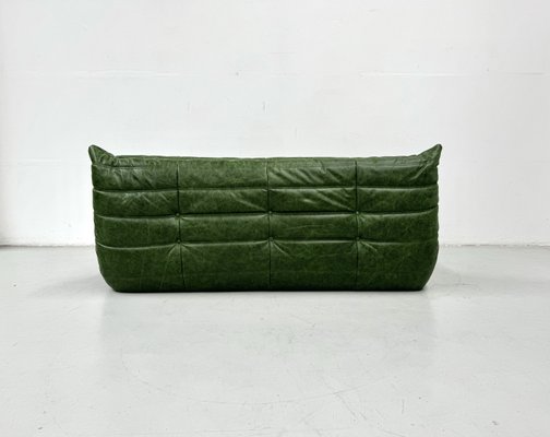 French Three-Seater Togo Sofa in Forest Green Leather by Michel Ducaroy for Ligne Roset.-XLZ-2028911