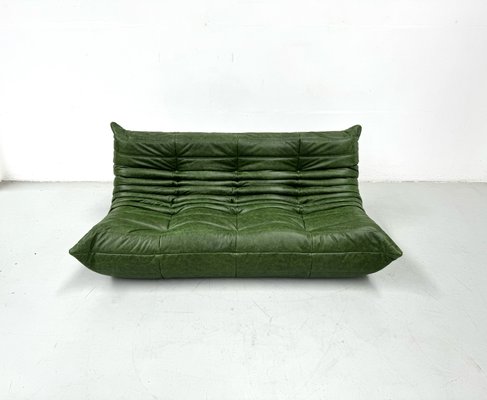 French Three-Seater Togo Sofa in Forest Green Leather by Michel Ducaroy for Ligne Roset.-XLZ-2028911