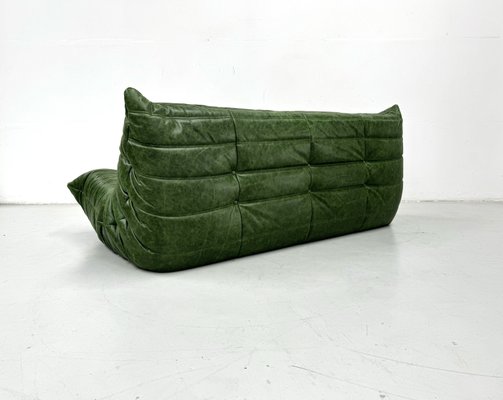 French Three-Seater Togo Sofa in Forest Green Leather by Michel Ducaroy for Ligne Roset.-XLZ-2028911