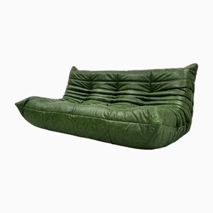 French Three-Seater Togo Sofa in Forest Green Leather by Michel Ducaroy for Ligne Roset.-XLZ-2028911