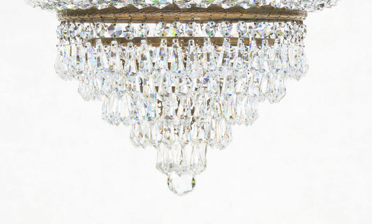 French Tiered Crown Waterfall Crystal Chandelier, 1930s