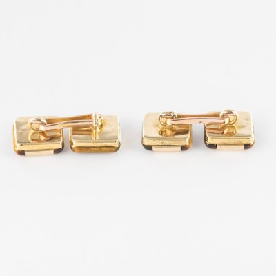 French Tigers Eye 18 Karat Yellow Gold Cufflinks, 1920s, Set of 2-OLU-896625