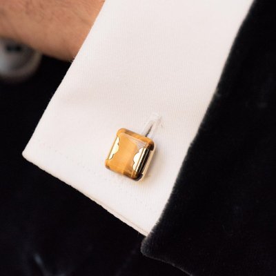 French Tigers Eye 18 Karat Yellow Gold Cufflinks, 1920s, Set of 2-OLU-896625