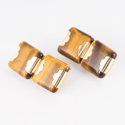 French Tigers Eye 18 Karat Yellow Gold Cufflinks, 1920s, Set of 2-OLU-896625