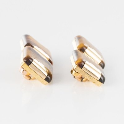 French Tigers Eye 18 Karat Yellow Gold Cufflinks, 1920s, Set of 2-OLU-896625