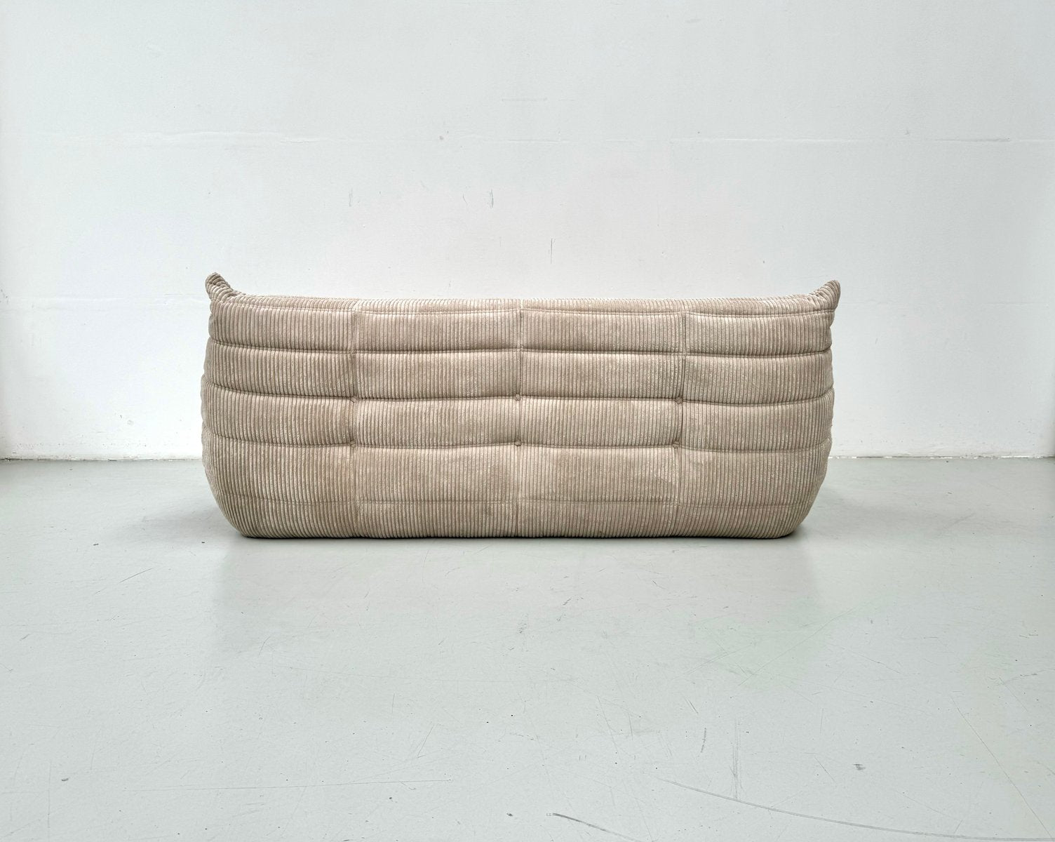 French Togo 3-Seater Sofa in Beige Corduroy by Michel Ducaroy for Ligne Roset, 1970s